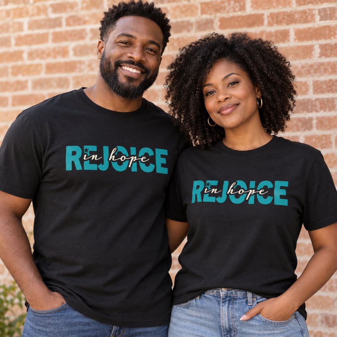 Rejoice in Hope Tee Black front
