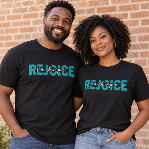 Rejoice in Hope Tee Black front